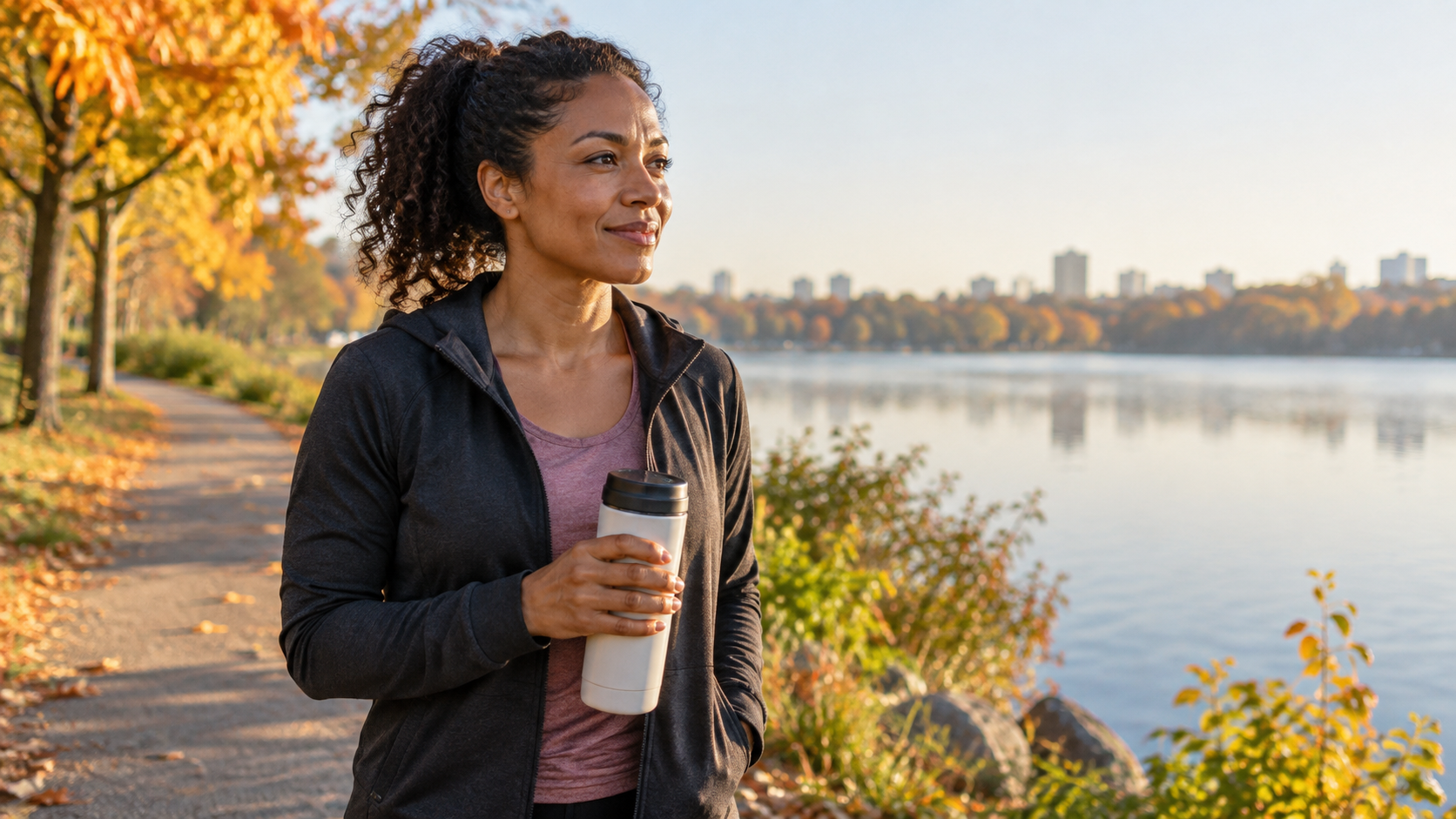 Person continuing healthy alcohol-free routines after completing Sober October