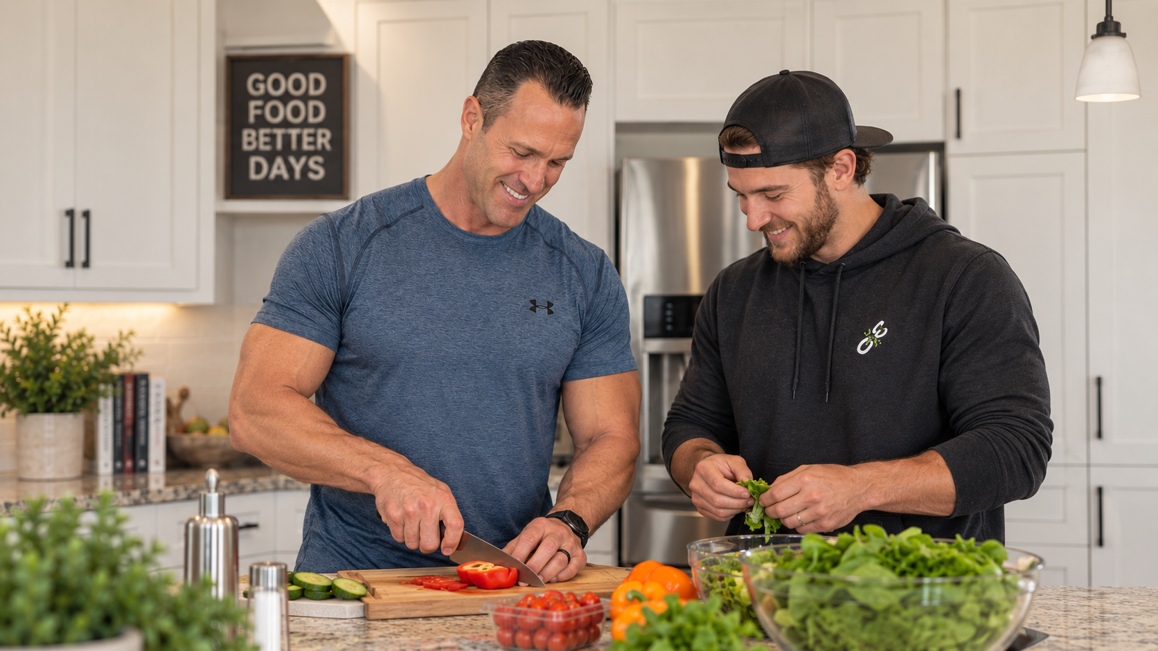 Coach and client preparing a healthy meal together