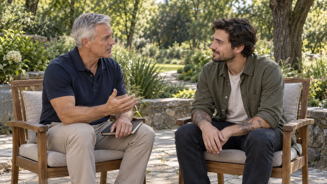 Sober coach in a one-on-one session outdoors with client