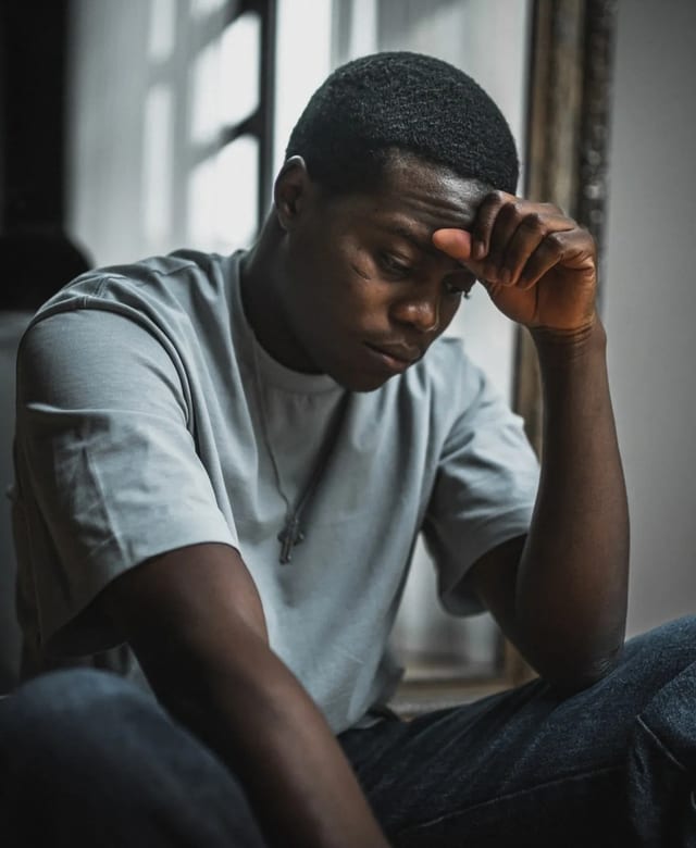 Man sitting quietly in reflection as part of his recovery root cause work