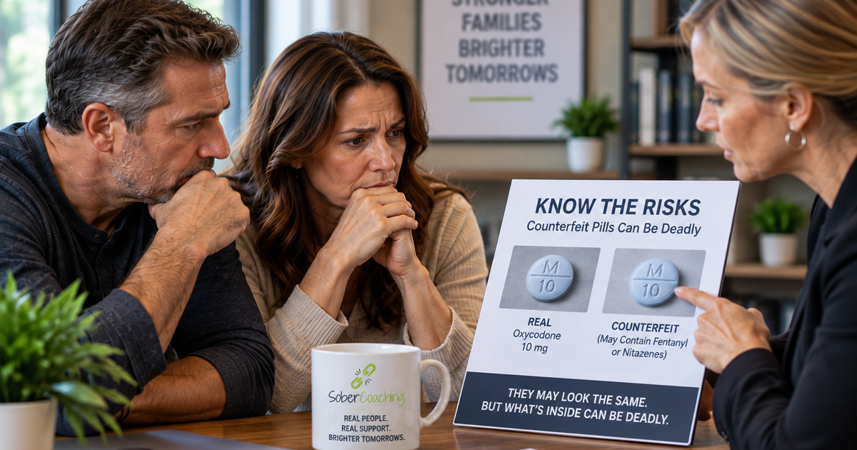 Concerned parents speaking with a recovery professional about opioid dangers