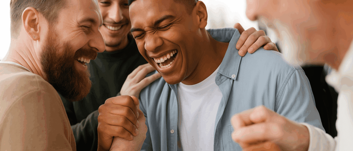 Recovery support group sharing encouragement and connection during relapse prevention and early sobriety.
