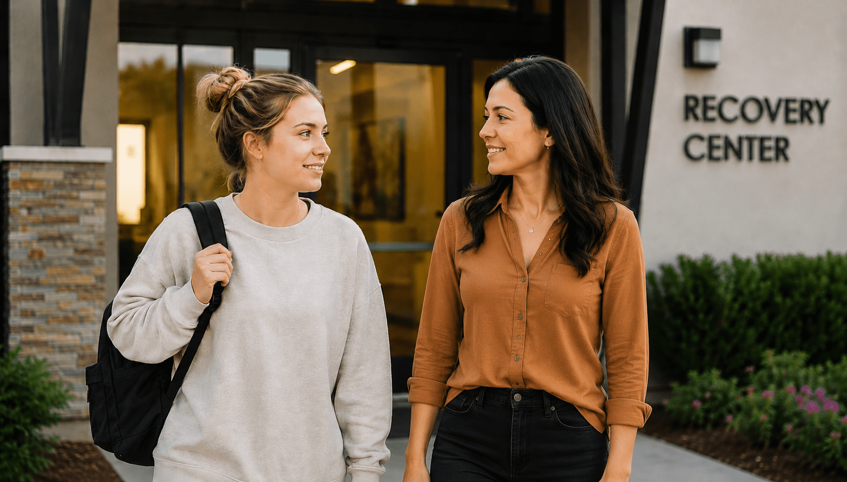 Young adult meeting with sober companion after rehab for relapse prevention support